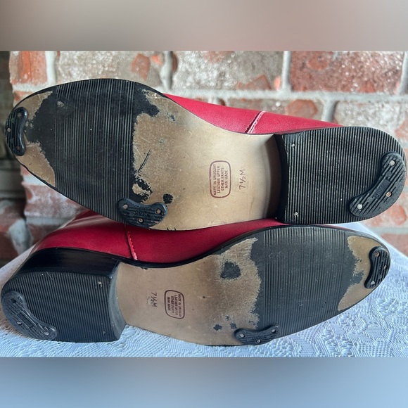 Vintage 80s Flat Heeled Tall Angled Red Leather Riding Boots size 7.5 - Picture 5 of 6